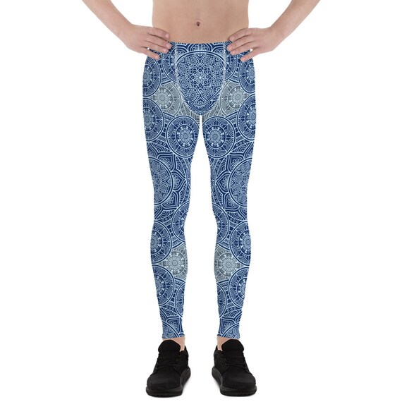 Mens Leggings Meggings Blue Mandala Pattern Print in a - Etsy