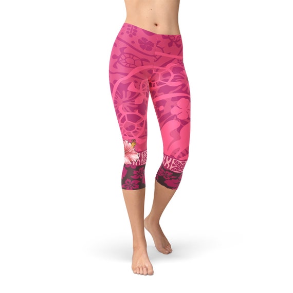 Womens Surf Capri Leggings All Over Print Pink Capri Pants W