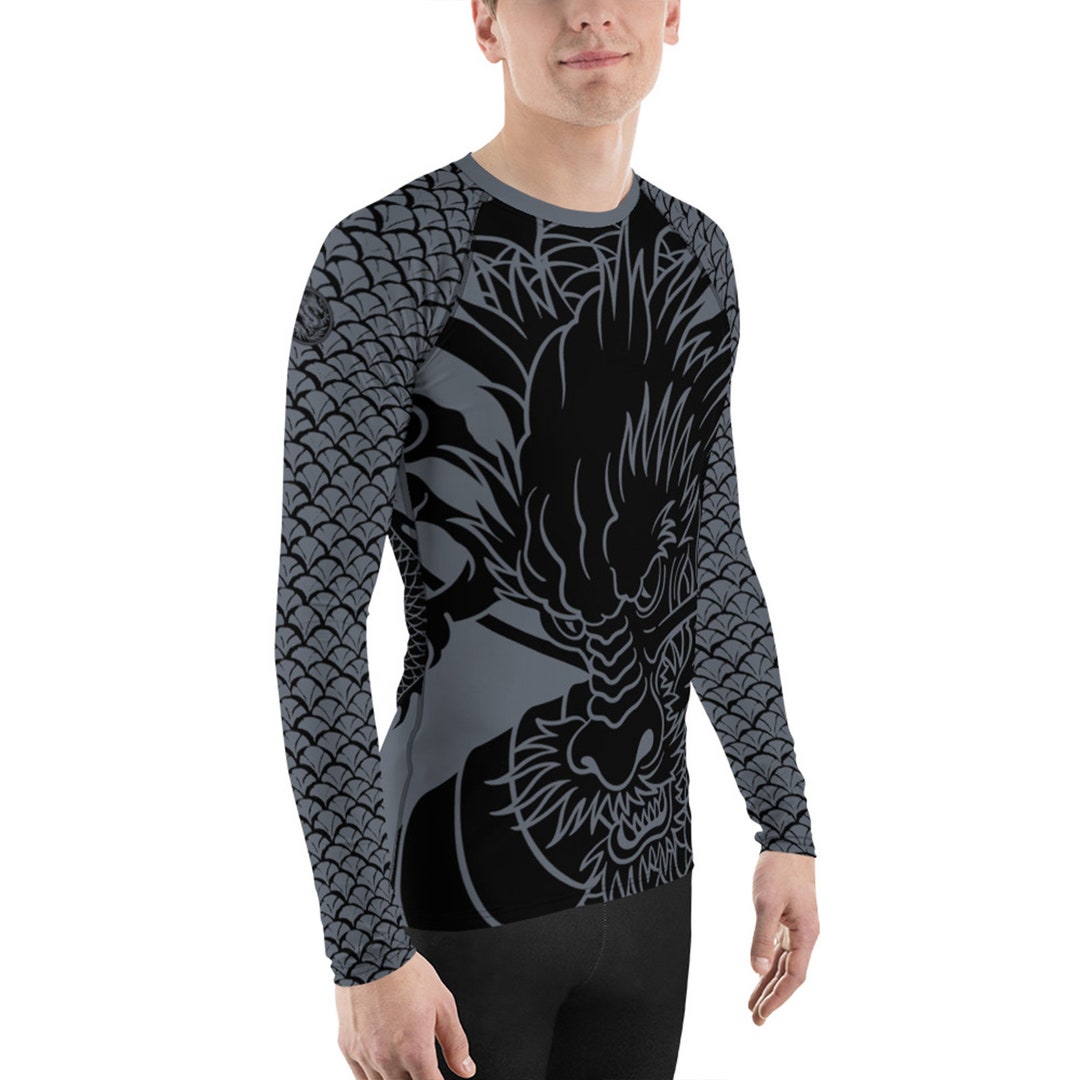 Mens Long Sleeve Rash Guard - Japanese Dragon Tattoo Design Print in ...
