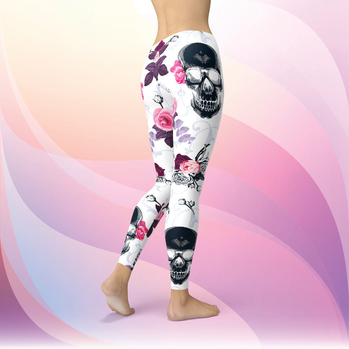 Black Skull and Roses Leggings Day of 