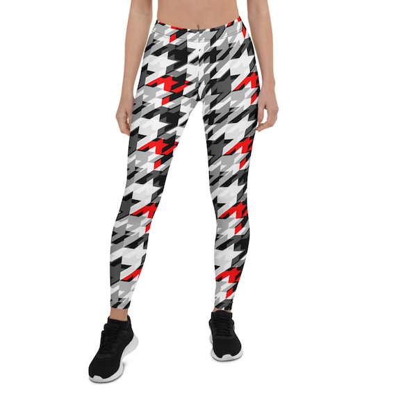 Houndstooth Sports Leggings for Women Printed Hounds Tooth Pattern in  Black, White, Gray, Red Check Pattern Perfect Dressy Workout Gym Pants 