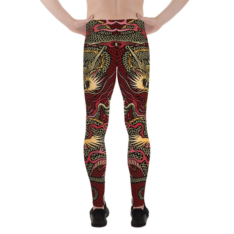 Meggings MMA Judo Chinese Dragon Print in a Dragon Tattoo Style Dragon Leggings For Men Mens Leggings Crossfit Perfect For BJJ