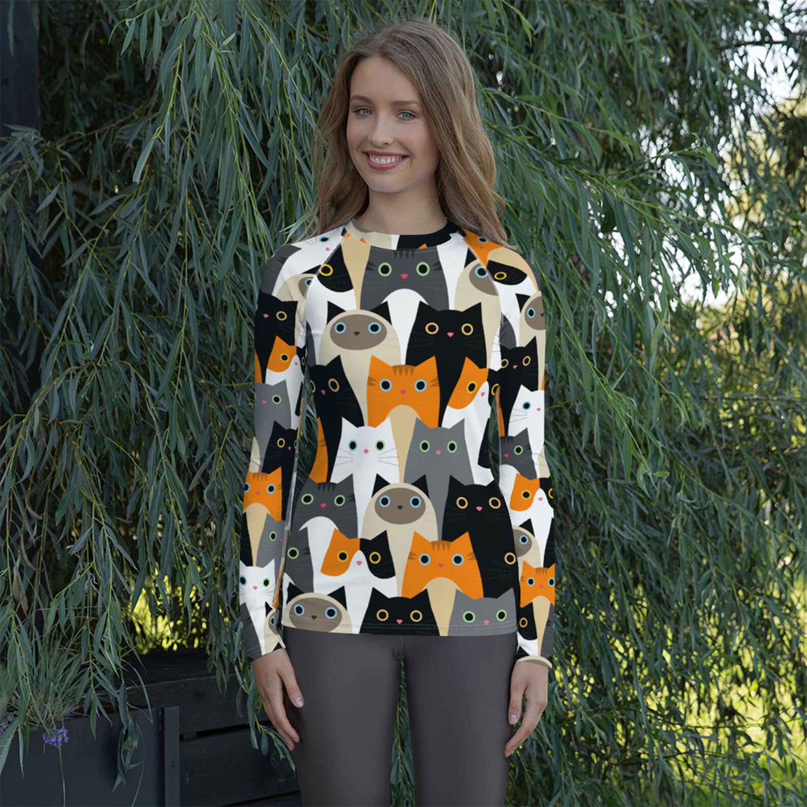 Cat Rash Guard Cat Rash Guard for Women - Long Sleeve Swim Shirt With Cats Pattern ...