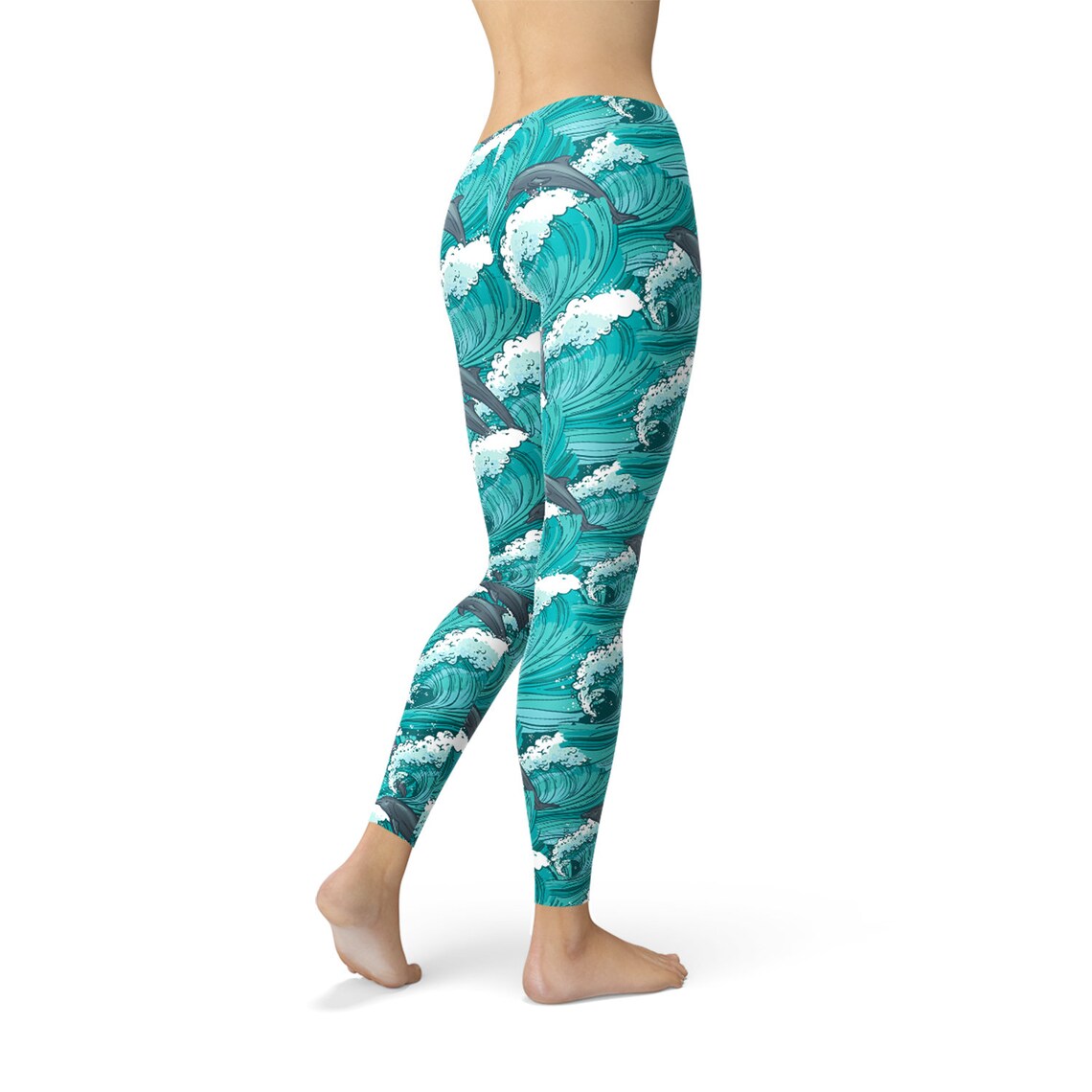 Colorful Dolphin Pattern Print Women Leggings