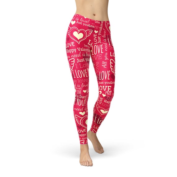 Valentines Day Leggings for Women Printed Womens Red Leggings With I Love  You and Love Hearts Non See Through Squat Approved Yoga Leggings 