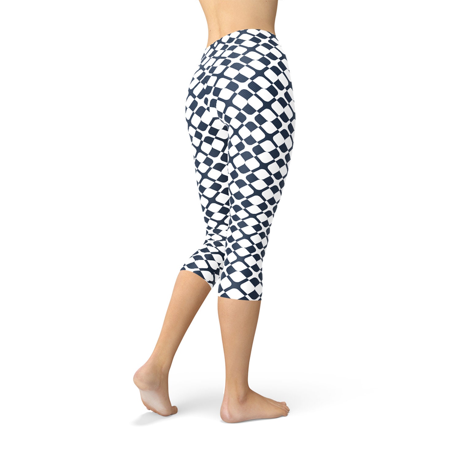 Womens Geometric Capri Leggings White Capri Pants With - Etsy