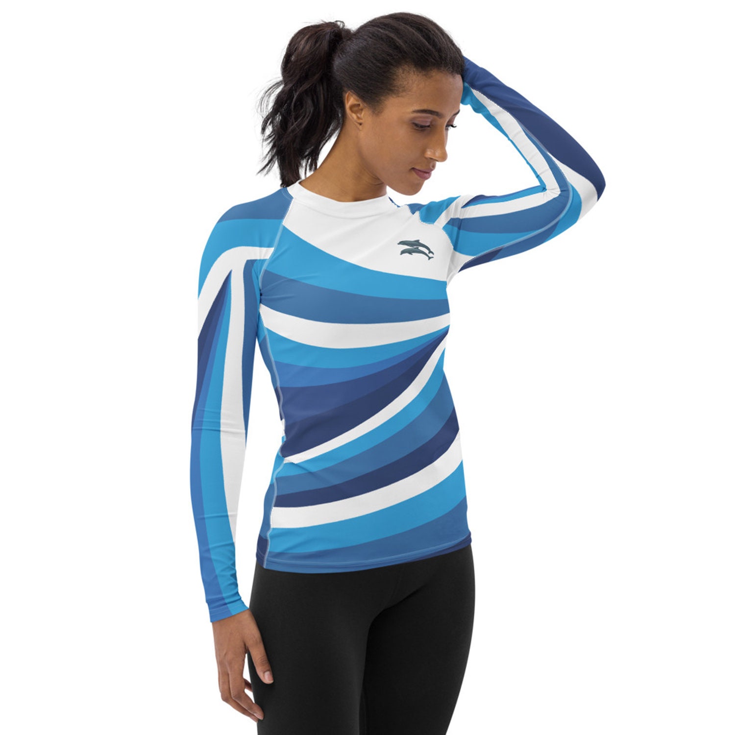 Dolphin Rash Guard für Frauen Sonnenschutz 38 UPF Langarm Schwimmshirt mit  Delfinen schwimmend zum Surfen, Paddle Boarding, Wassersport - .de