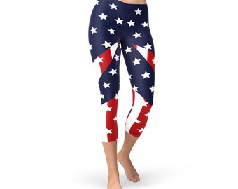 Stars and Stripes Capri Pants - Capris For Women With Patriotic Fabric All Over Print For Independence Day, 4th of July and Memorial Day