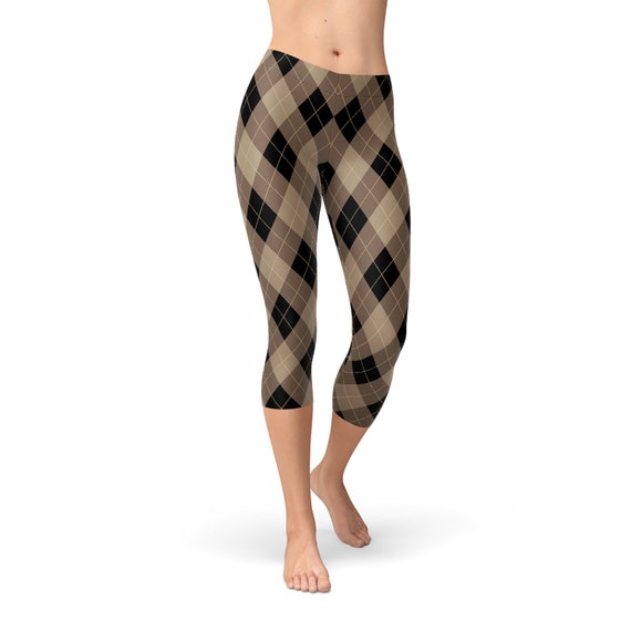 Argyle Capri Leggings for Women Womens Beige Brown Capris W/ Argyle  Checkered Patterned Print Non See Through Sports Capri for Gym or Yoga -   Canada