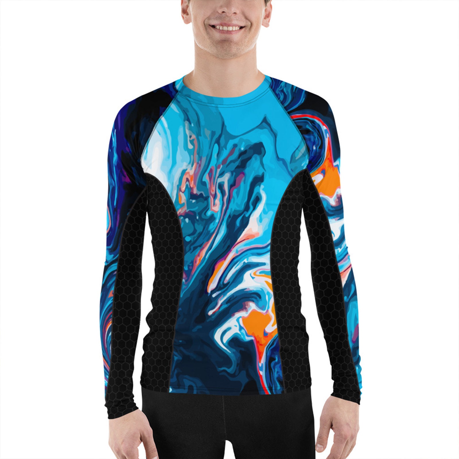 Pattern Rash Guard Mens Rash Guard - Marble Pattern Print High Visibility Long Sleeve ...