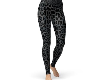 Leggings de yoga con estampado de leopardo negro – Pantalones de entrenamiento de cintura alta