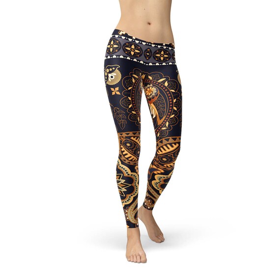 Floral Motif Paisley Yoga Leggings Ornamental Floral Leggings, Paisley  Leggings, Ornate Floral Motif, Indian Floral, Paisley Motif Pattern 