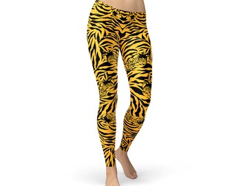 Leggings de yoga con rayas de tigre: cintura alta, fabricados en EE. UU.