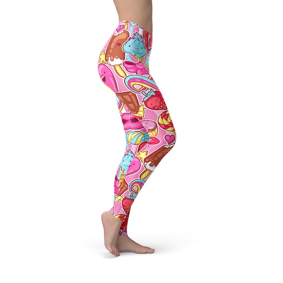 Capri Length Kawaii Icecream Sport Leggings Mid//High Waist Pink