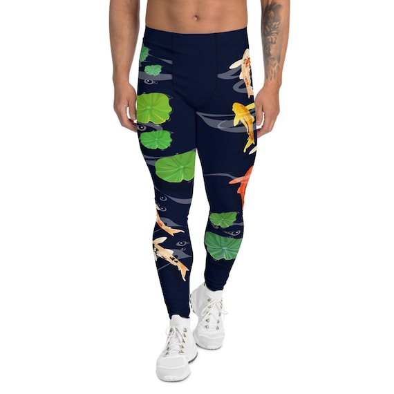 Koi Fish Leggings for Men All Over Print School of Fish in Pond on Navy Blue Mens Leggings Perfect Meggings for Running Yoga and Gym Etsy