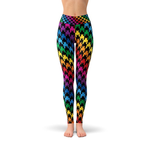 Rainbow Cats Houndstooth Yoga Leggings 