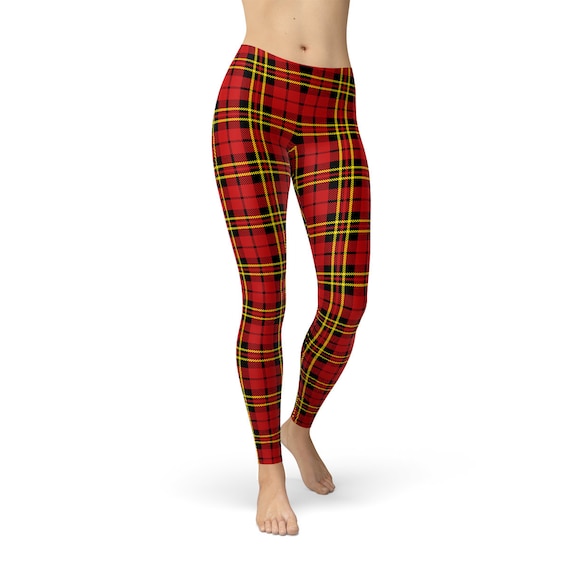 Red Plaid Leggings Red Tartan Leggings Tartan Running Leggings