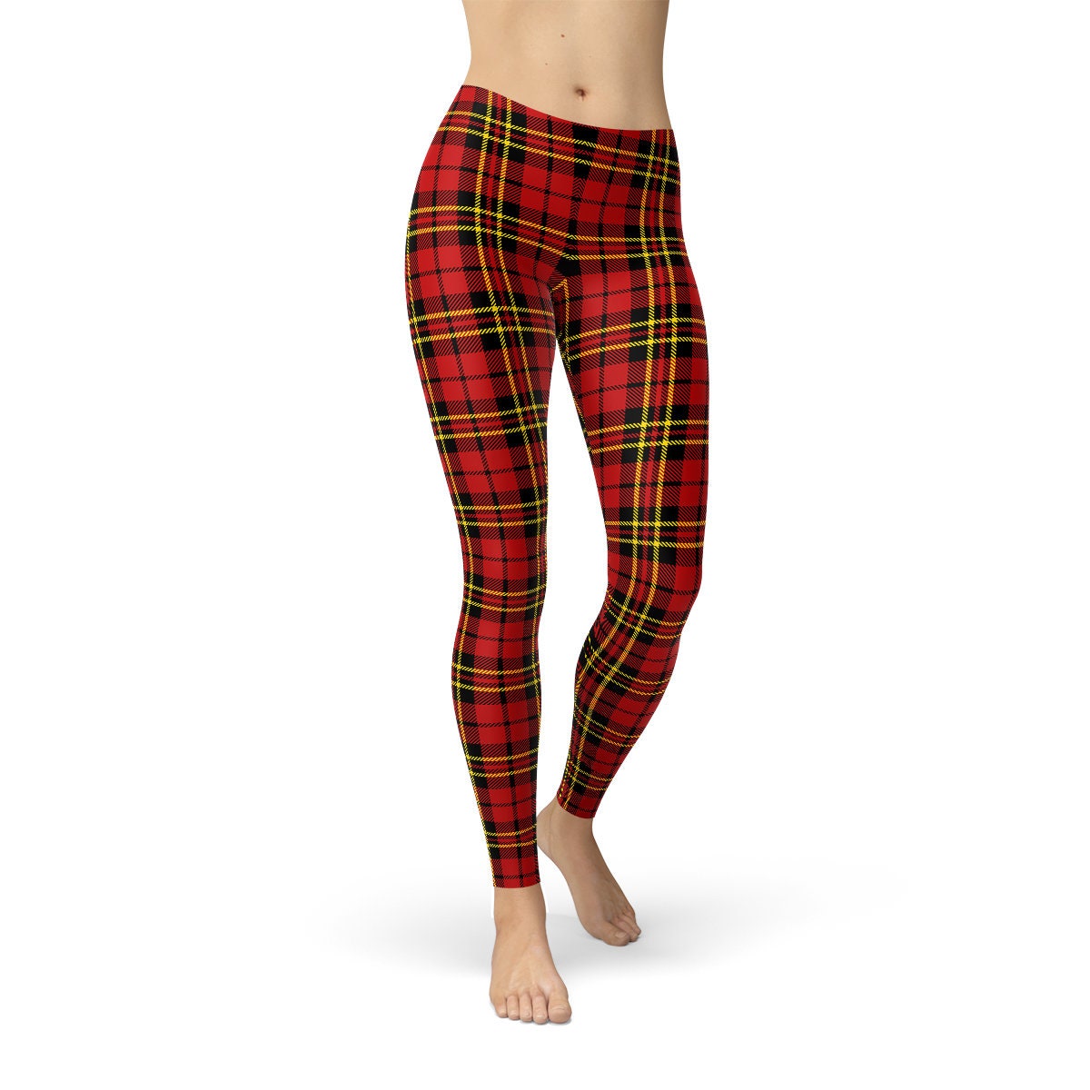 Red Plaid Leggings Red Tartan Leggings, Tartan Running Leggings