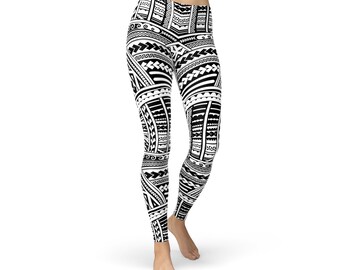 Leggings noirs tatouage maori - Design tribal polynésien, vêtements de sport
