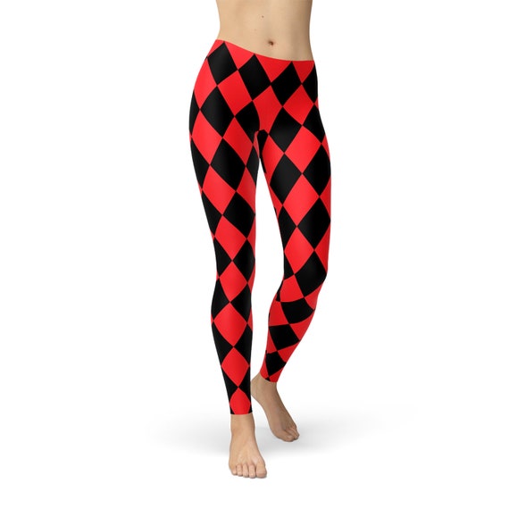 Jester Leggings for Women Inspired Harley Quinn Leggings Red and Black Diamond  Pattern Print for Cosplay Costume or Halloween Leggings -  Canada