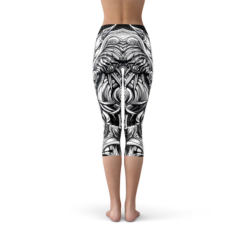 Workout Leggings All Over Print Valkyrie Headpiece Tattoo Design Full Medieval Helmet From Norse Mythology Valkyrie Black Capri Leggings