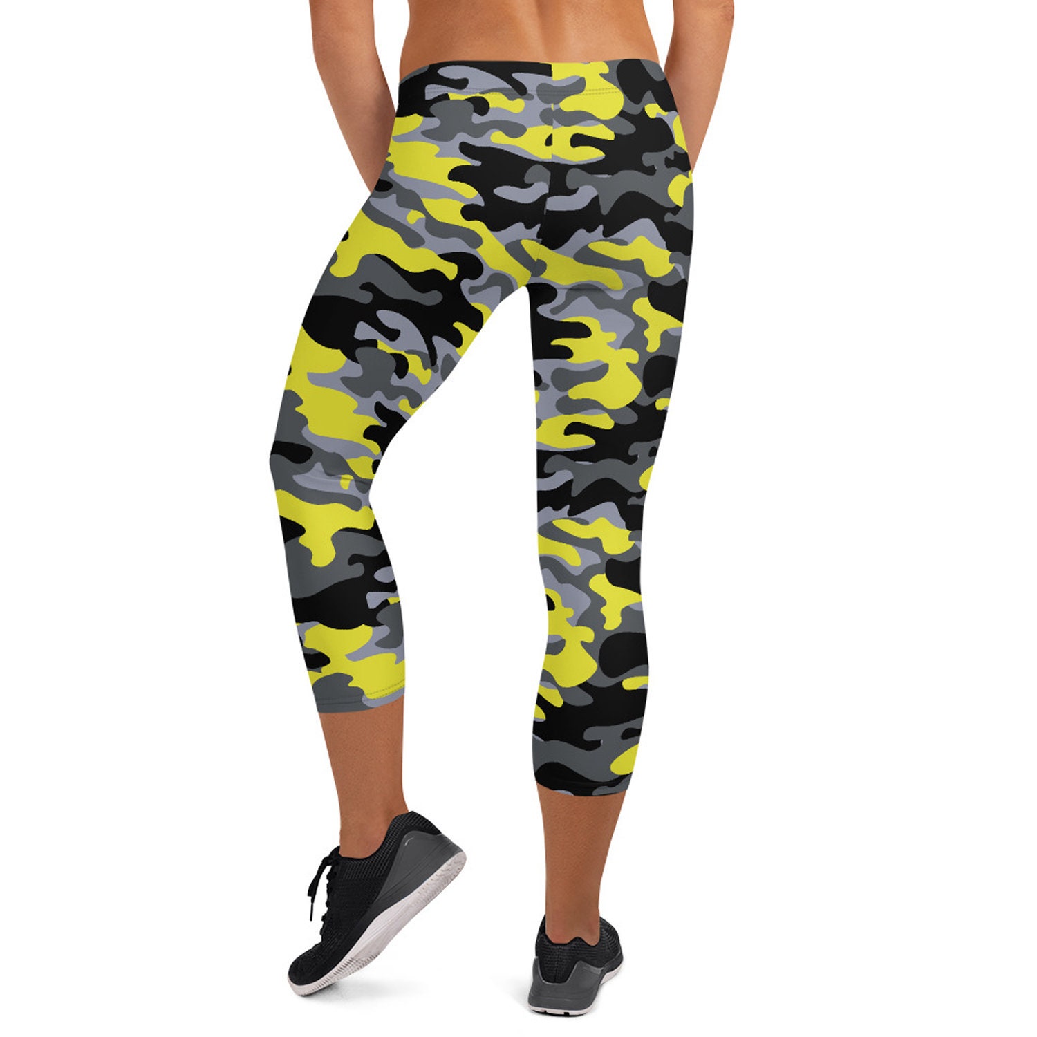 Satori_Stylez Black Camo Leggings for Women Mid Waisted Pants with Dark and Gray  Camouflage Print at  Women's Clothing store