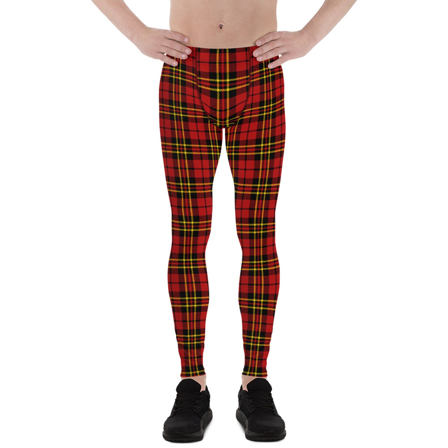 Red Plaid Tartan Men's Leggings