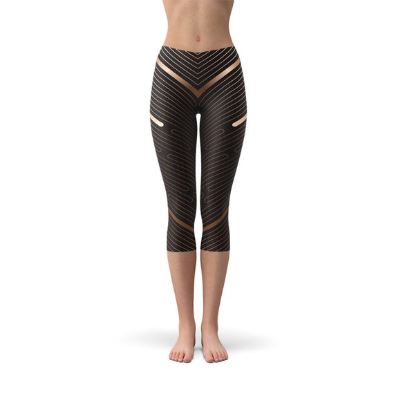Brown Capri Leggings for Women Striped 