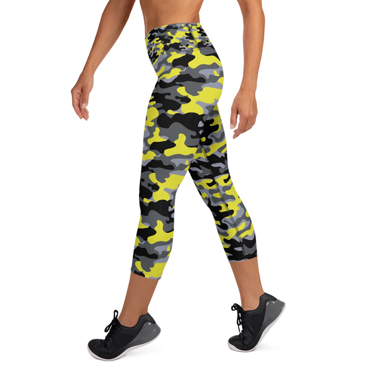Yellow Camouflage Yoga Capri Leggings for Women High Waisted Mid Calf Length  Camo Pattern Workout Pants Perfect for Running and Crossfit -  Norway