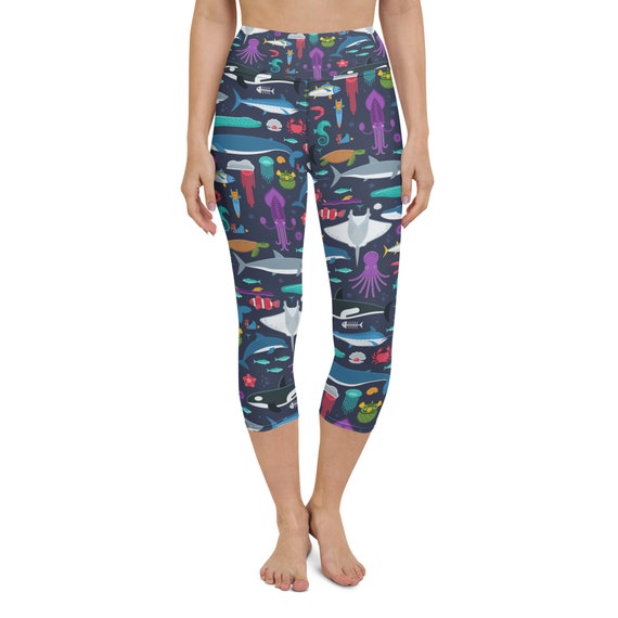 Ocean Yoga Capri Leggings for Women High Rise Waist Calf Length Workout  Pants Feat. Marine Life Deep Sea Creatures for Surfing and SUP -  Canada