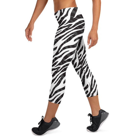 Zebra Stripes Capri Leggings for Women Mid Waisted Workout Capris