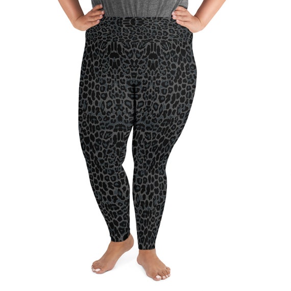 Black Leopard Spots Plus Size Leggings for Women High Waisted