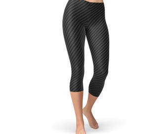 Black Carbon Fiber Capri Leggings - Black Print Pattern Leggings, Carbon Fiber Tights, Carbon Fiber Leggings, Carbon Fiber Yoga Pants