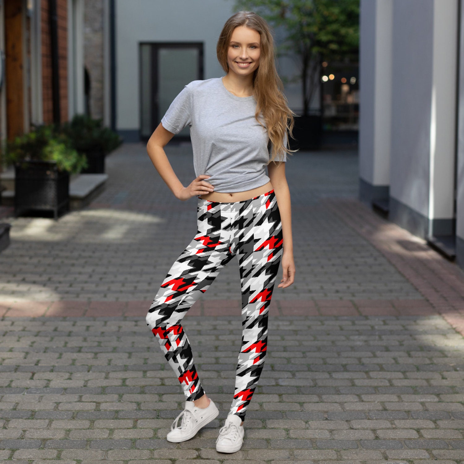 Houndstooth Sports Leggings for Women Printed Hounds Tooth Pattern