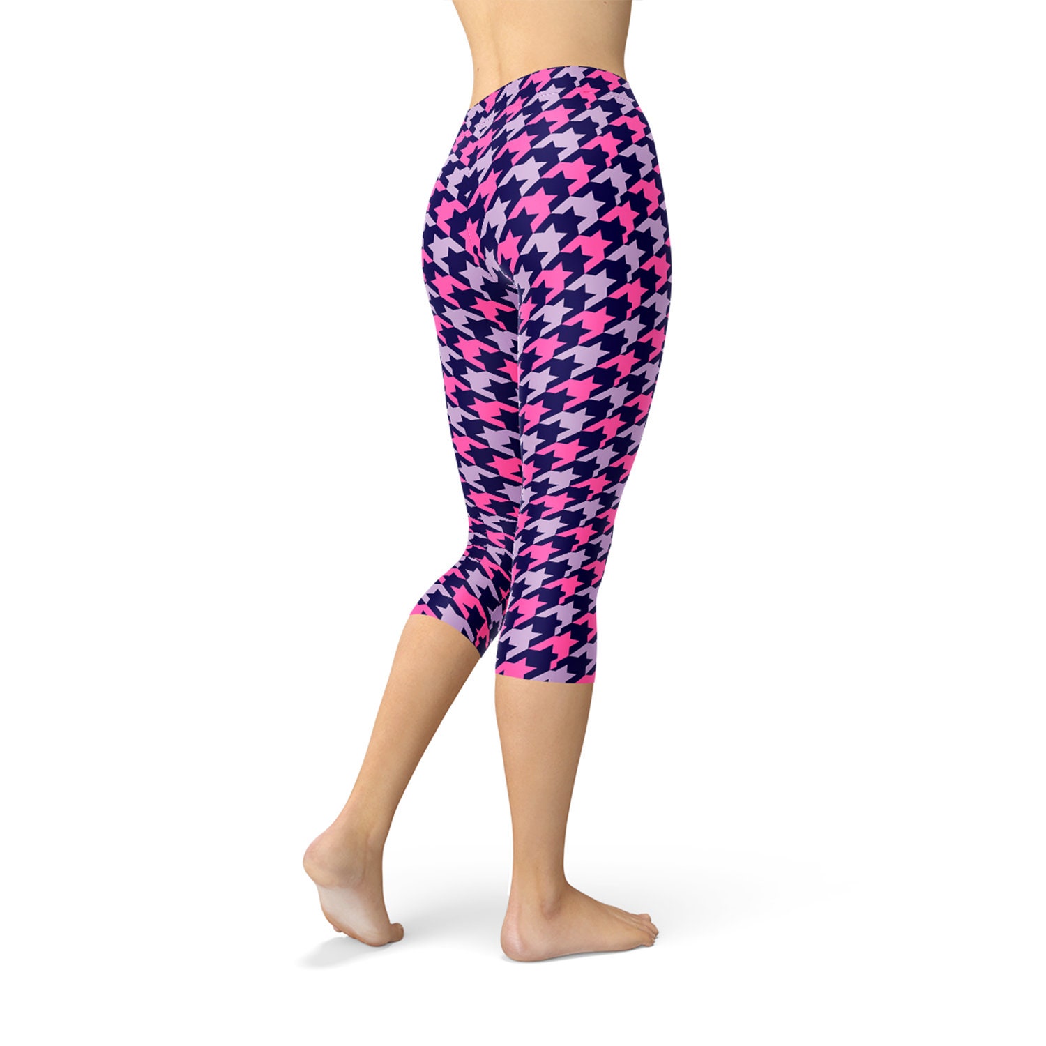 Houndstooth Womens Capri Leggings All Over Print Purple Pink - Etsy