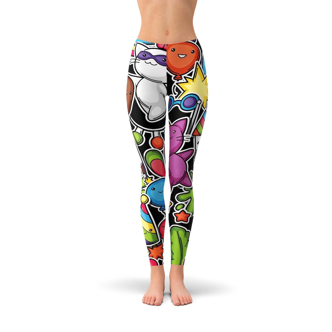 Kawaii Leggings For Women Black Leggings w/ All Over Print Etsy
