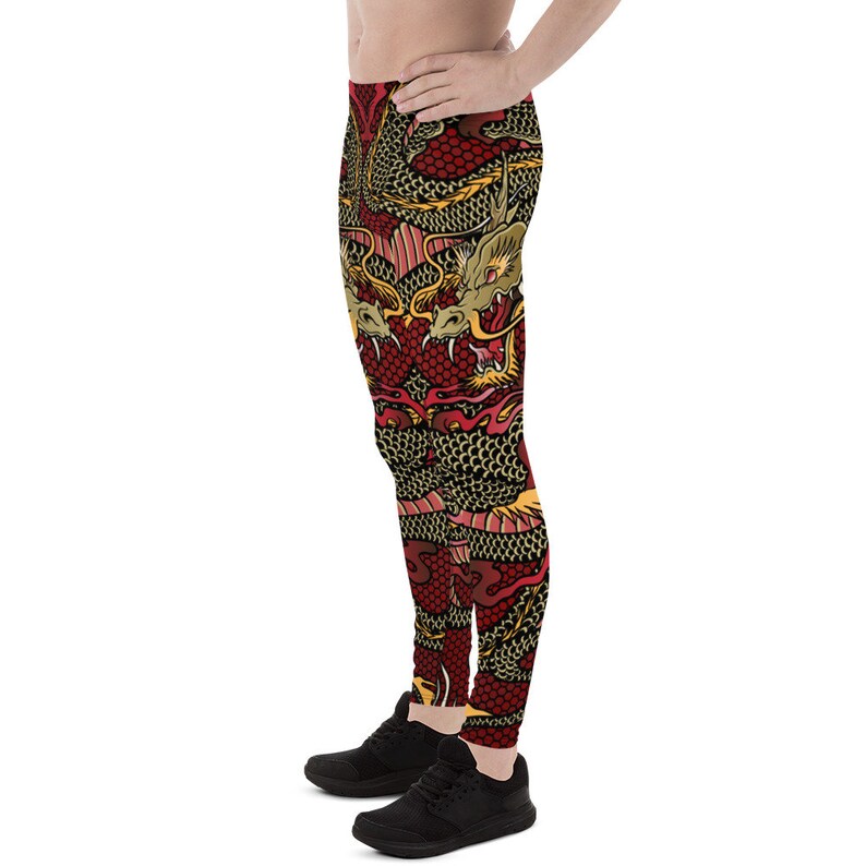 Meggings MMA Judo Chinese Dragon Print in a Dragon Tattoo Style Dragon Leggings For Men Mens Leggings Crossfit Perfect For BJJ