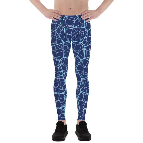 Geometric Mens Leggings Geometric Meggings Blue Mens Workout