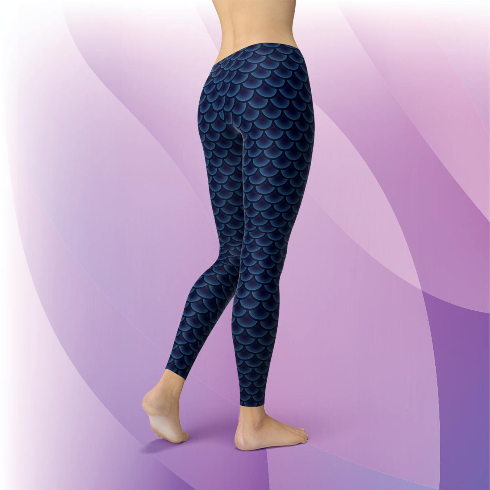 Mermaid Leggings for Women Navy Blue Leggings With Mermaid Etsy
