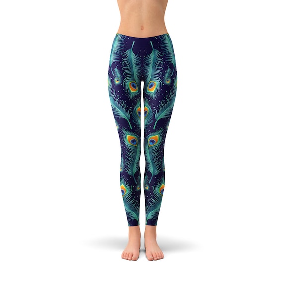 Peacock Tail Eyes Feather Leggings Peacock Yoga Pants, Peacock Print  Leggings, Peacock Leggings, Animal Feather Leggings, Peacock Tights 