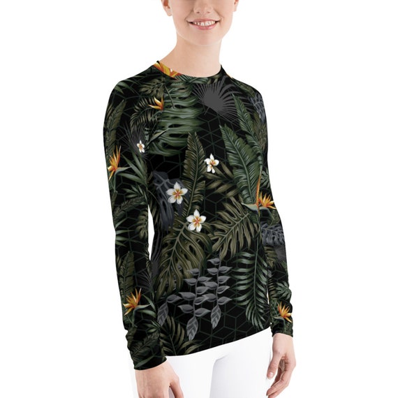 Womens Printed Long Sleeve Swim Tee