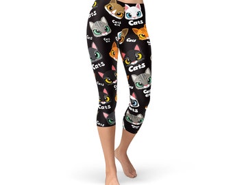 Cat Capri Leggings For Women - Crazy Cat Lady All Over Print Black Capri Leggings, Great For Yoga Pants, Running Leggings or Sports Leggings