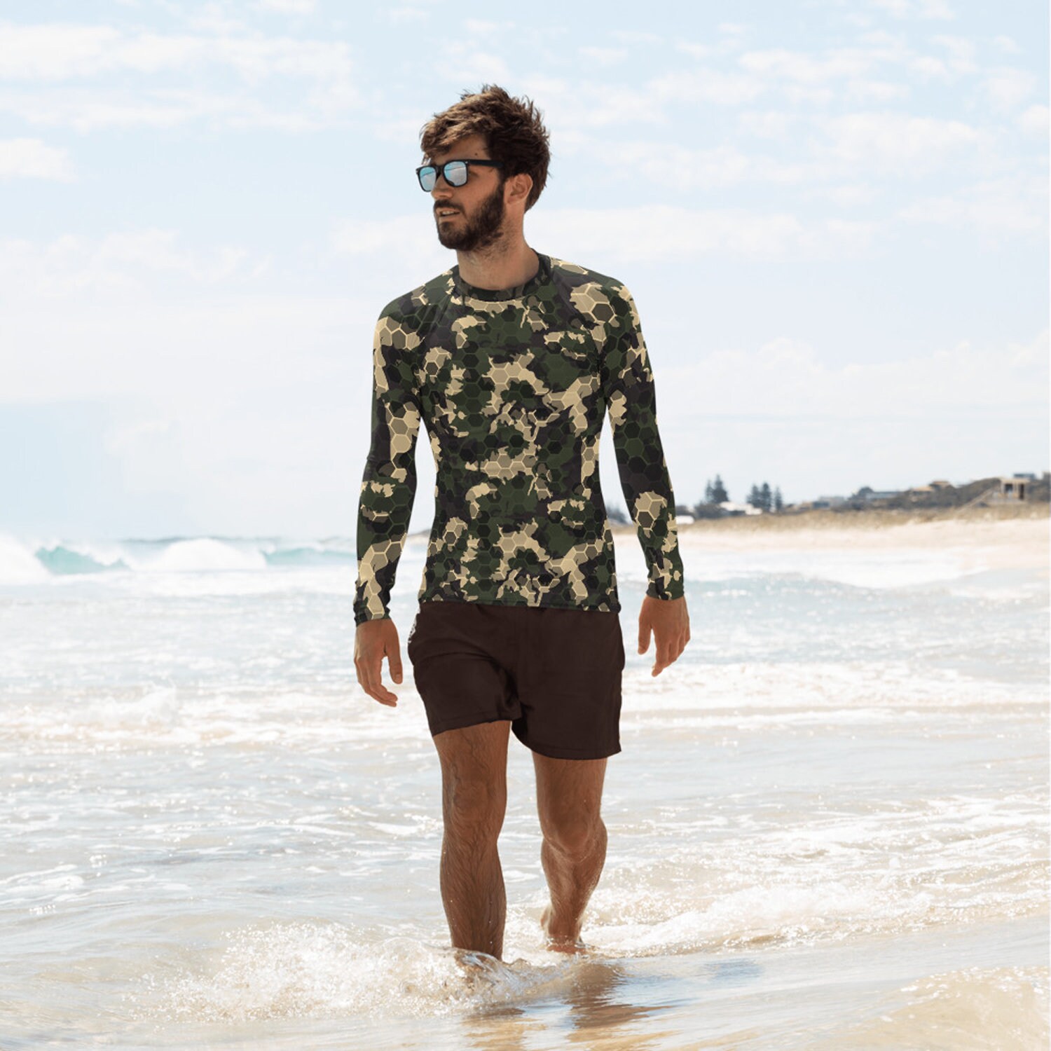 Mens Rash Guard Army Camo Print With Honeycomb Pattern Sun - Etsy
