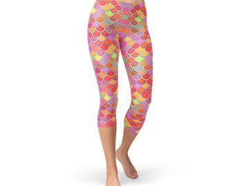 Pink Mermaid Capri Leggings for Women 