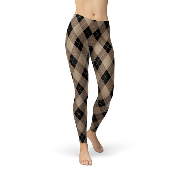 Argyle Leggings for Women Womens Beige Brown Leggings W/ Argyle Checkered  Patterned Print Non See Through Sports Leggings for Gym or Yoga 