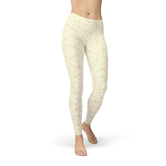 Geometric White Leggings Seamless White Yoga Pants With Cube Pattern All  Over Print, Non See Through Squat Approved Perfect for Crossfit 
