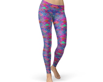Mermaid Scale Leggings – Colorful Print, Workout Apparel