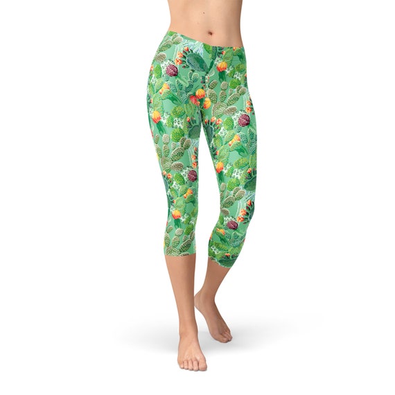 Buy Cactus Capri Leggings for Women Green Capris W/ All Over Print