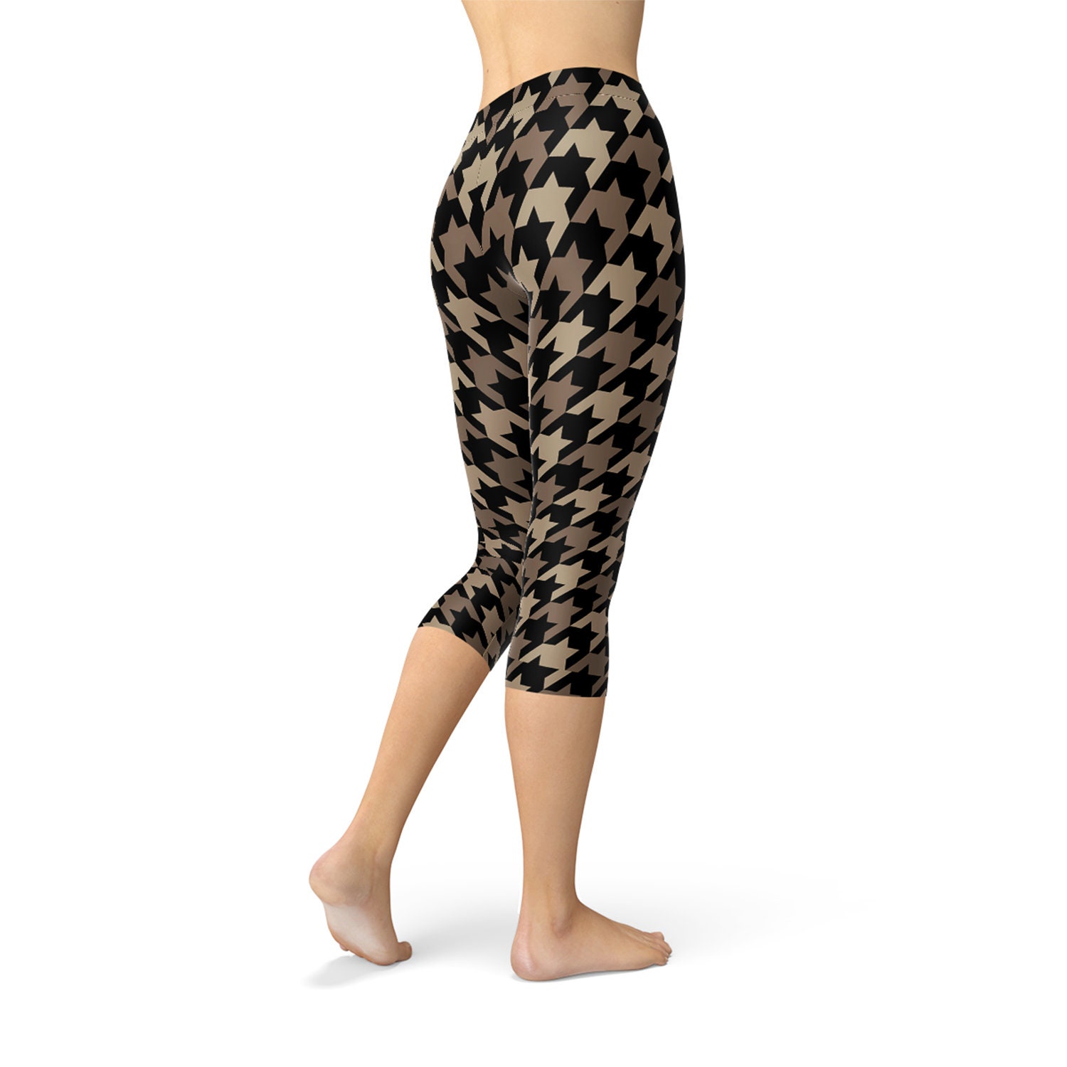 Houndstooth Womens Capri Leggings All Over Print Beige Brown - Etsy