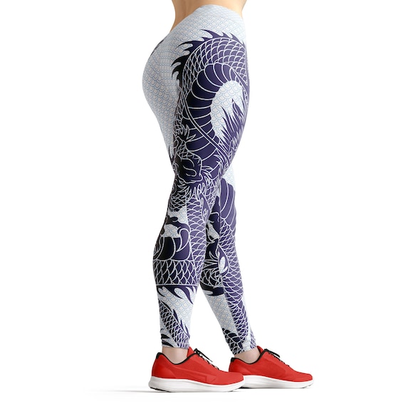 Buy Japanese Dragon Yoga Leggings for Women High Rise Waist Full Length  Workout Pants Feat Navy Blue Tattoo Design With Scales Perfect for Gym  Online in India 